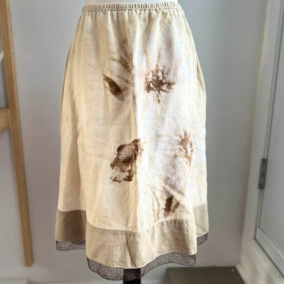 J. Jill Dresses & Skirts - J.Jill Cream Pure Linen Botanical Print A-Line Midi Skirt w/ Sheer Hem – US SP